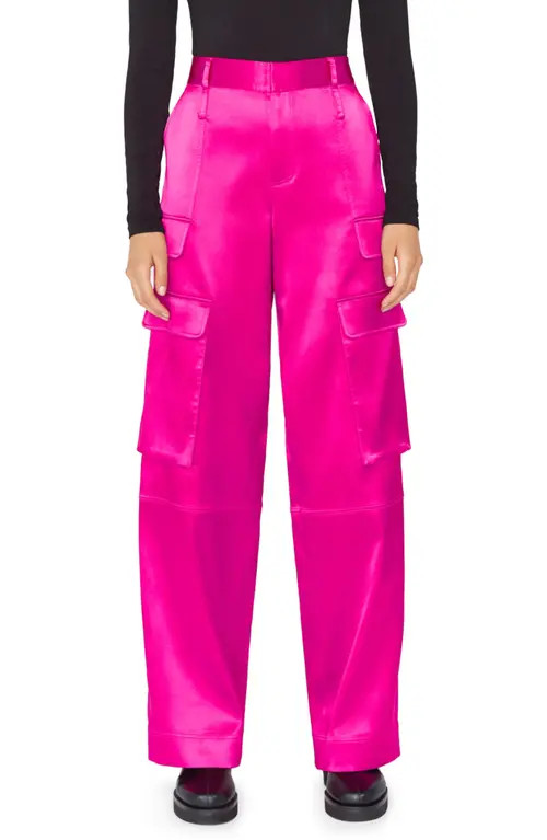 FRAME Relaxed Fit Straight Leg Satin Cargo Pants in Magenta at Nordstrom, Size 14 | Nordstrom