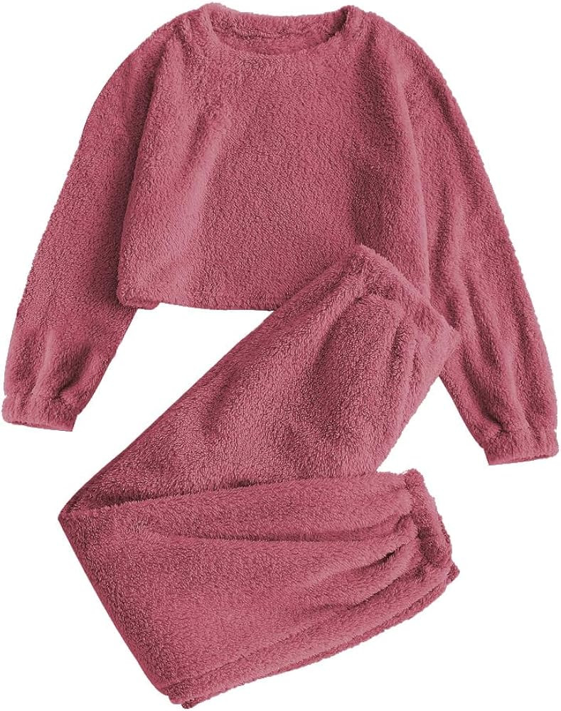 ZAFUL Women's Fuzzy Lounge Casual Pajamas Sets Long Sleeve Fleece Pullover and Pants Set 2 Piece ... | Amazon (US)
