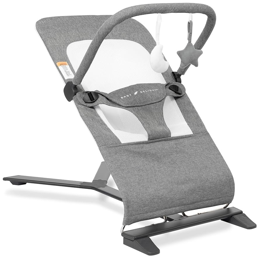 Baby Delight Alpine Deluxe Portable Bouncer | Infant | 0 – 6 months | Charcoal Tweed | Amazon (US)