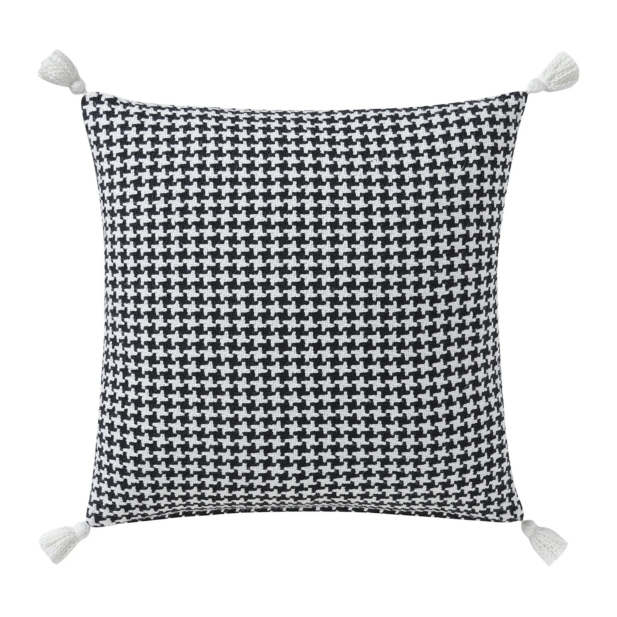 Beautiful Tonal Houndstooth Cotton Decorative Pillow with Tassels by Drew Barrymore, 22" x 22", B... | Walmart (US)