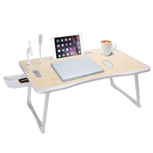 Laptop Bed Table, Laptop Desk for Bed, Foldable Laptop Bed Desk with USB Charge Port, Handle, Desktop Card Slot, Cup Slot, Side Drawer, Portable Laptop Table for Bed Eating Reading Working | Amazon (US)