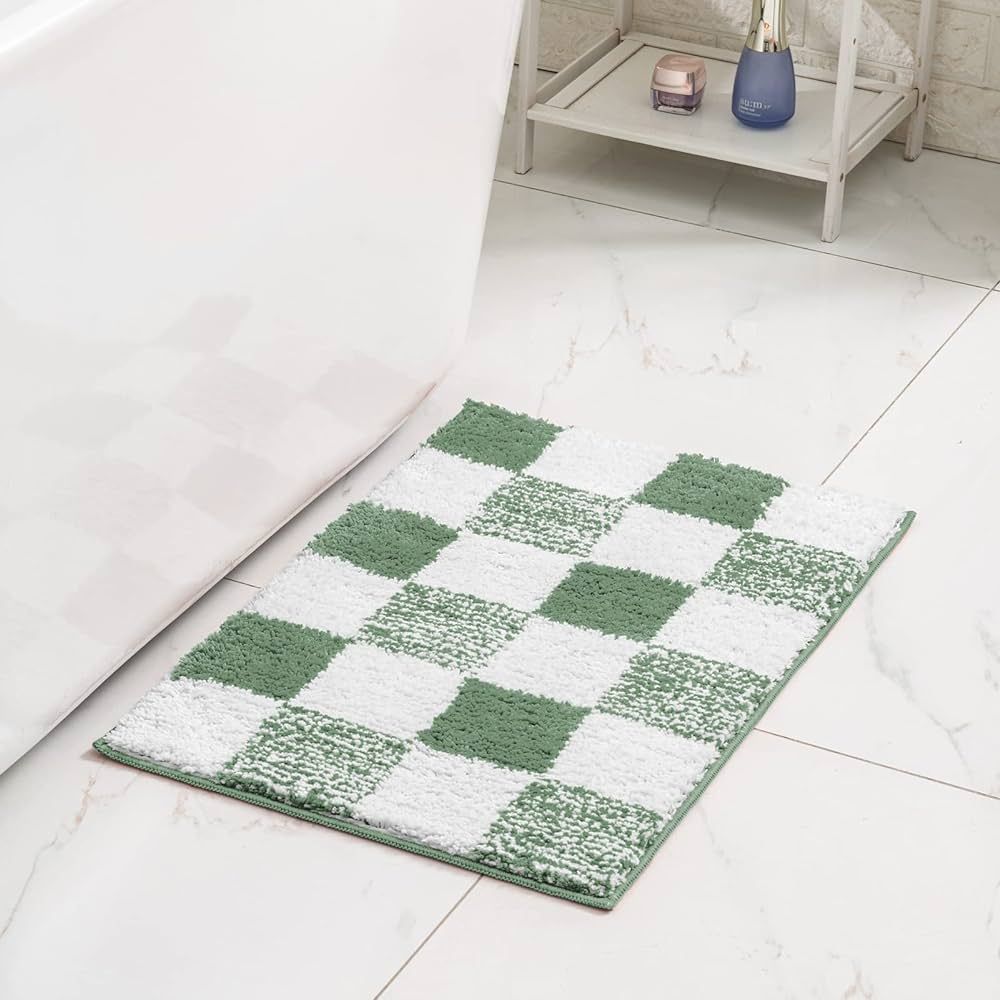 CozeCube Checkered Bath mats for Bathroom Non Slip, Fluffy Absorbent Microfiber Bath mat Washable... | Amazon (US)