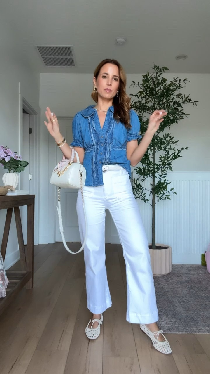 My spring #ootd here! Elevated casual outfit. Mom outfit. Anthropologie denim shirt in XXS - could have done petite but I grabbed this in store and they only had regular. Anthropologie white crop denim jeans in 24 regular - I did regular length since it’s a crop style! Woven flats are TTS. XS in cream belt. Spring style. Summer outfit. 



#LTKPetite #LTKgrwm #LTKootd