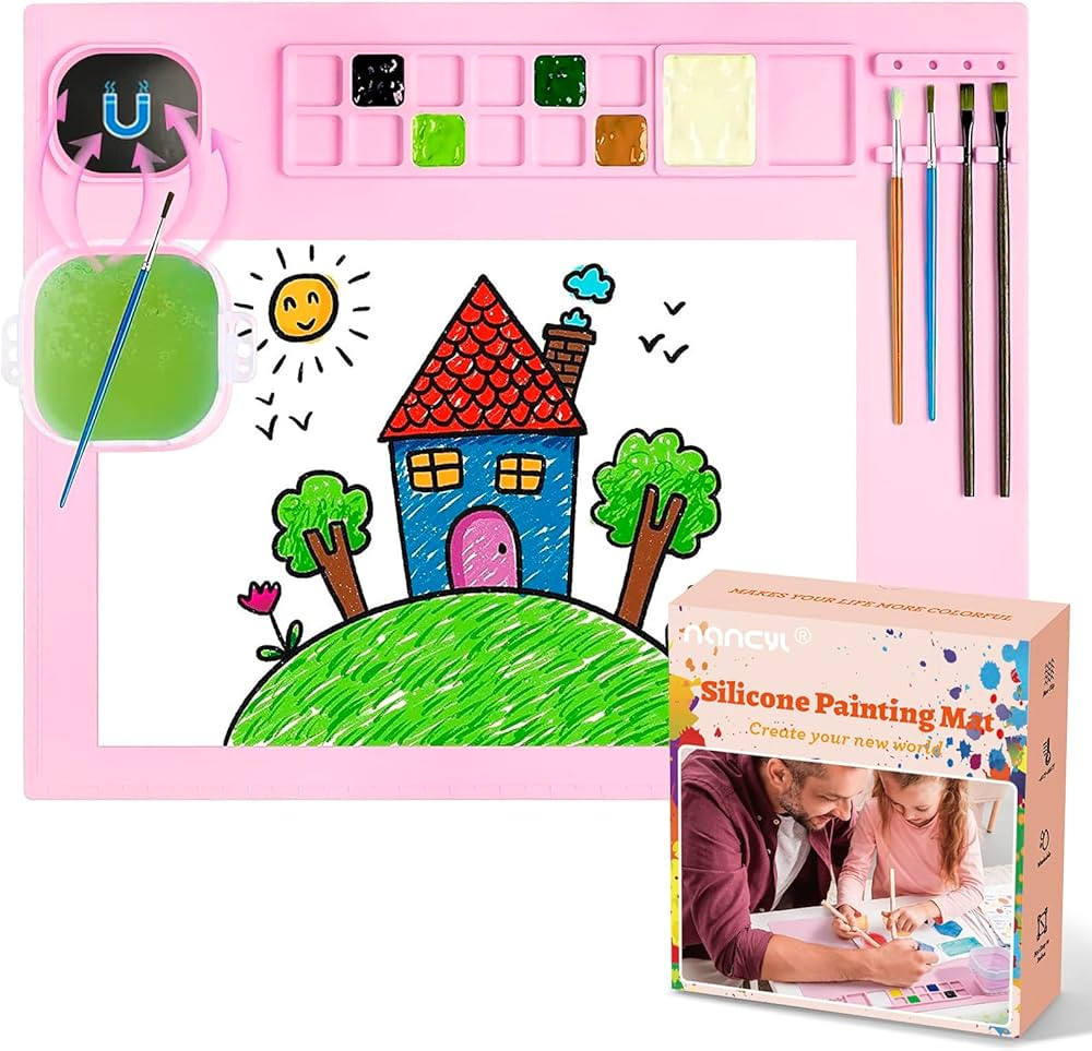 Silicone Painting Mat, Art Mat with Cup, Craft Paint Brush Cleaner Tool, Artist for Kids Gift Cla... | Amazon (US)