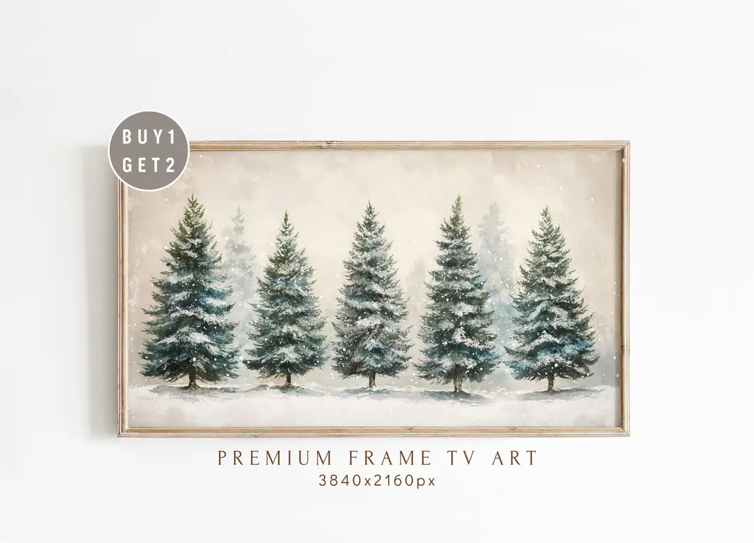Christmas Frame TV Art, Cozy Neutral Holiday Landscape, Minimalist Christmas Art, Snowy Forest Pa... | Etsy (US)