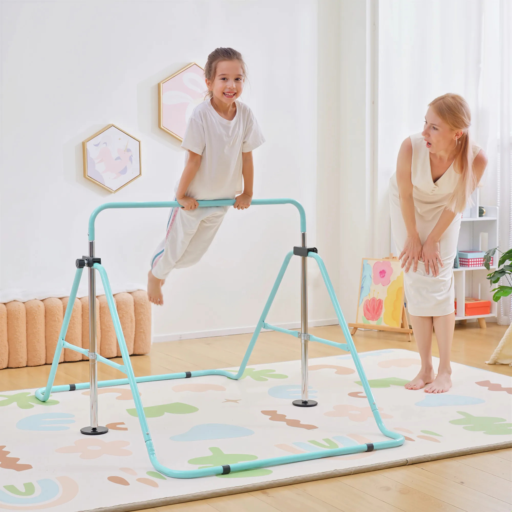 Playsets | HOMCOM Kids Gymnastic Bar w/ Adjustable Height, Foldable Training Bar | HOMCOM | Debenhams UK