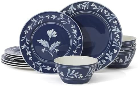 Martha Stewart Dinnerware Set- Maiden Crown 12-Piece Sky Blue Dishes – New Bone China Ceramic P... | Amazon (US)