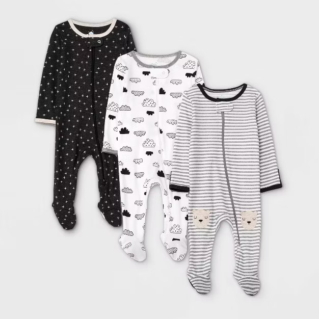 Baby 3pk Zip-Up Sleep N' Play - Cloud Island™ Black/White | Target