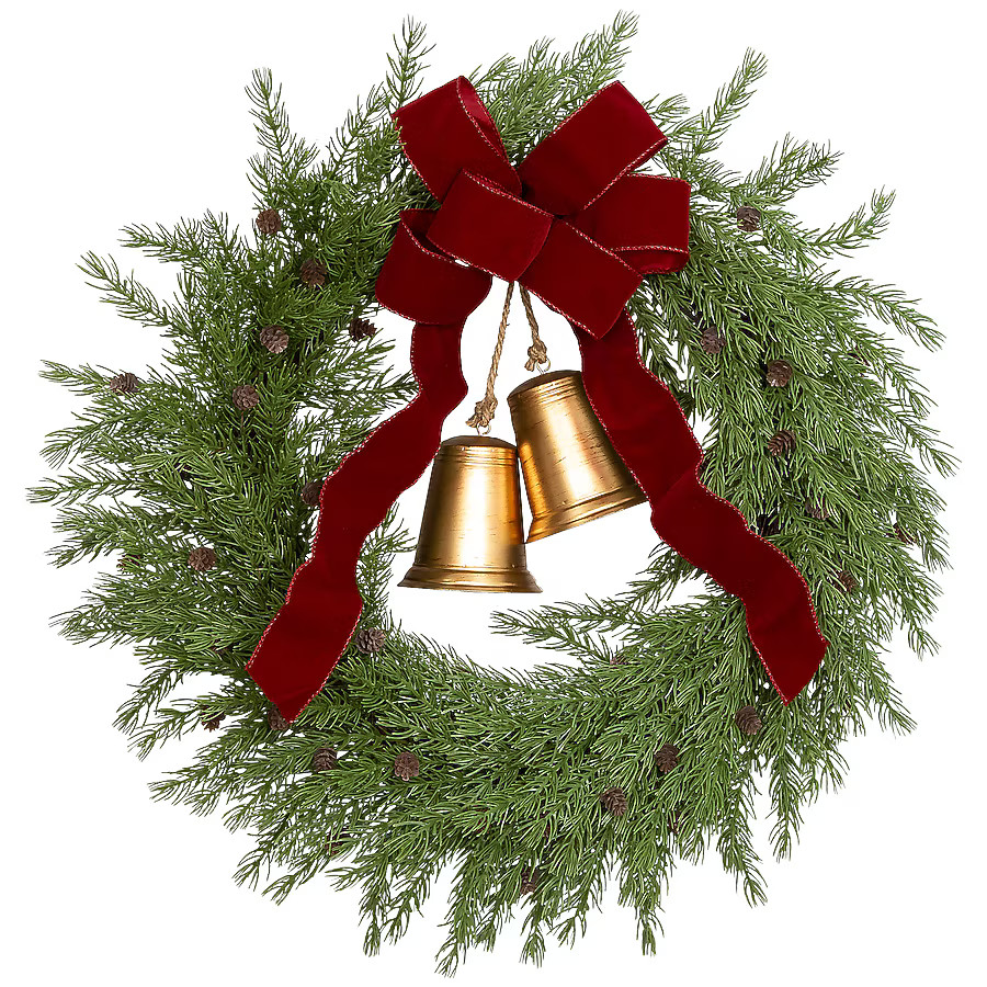 Holiday Living 26-in Indoor/Outdoor (non powered) Green,Gold,Red Pine Artificial Christmas Wreath | Lowe's