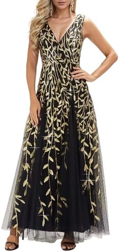 Ever-Pretty Women's Sexy Sleeveless V-Neck Evening Gowns Empire Waist Sequin Embroidery Formal Dr... | Amazon (US)