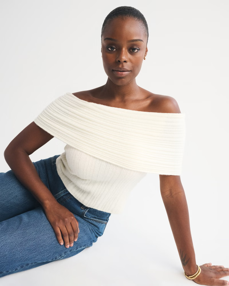 Women's Ribbed Foldover Off-The-Shoulder Sweater Top | Women's Tops | Abercrombie.com | Abercrombie & Fitch (US)