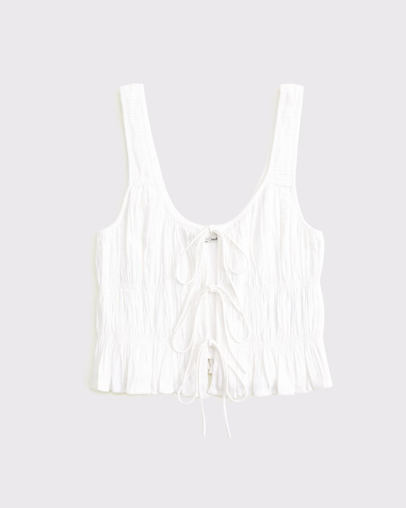 Abercrombie & Fitch Women's Ruched Tie-Front Top in White - Size XXS | Abercrombie & Fitch (US)