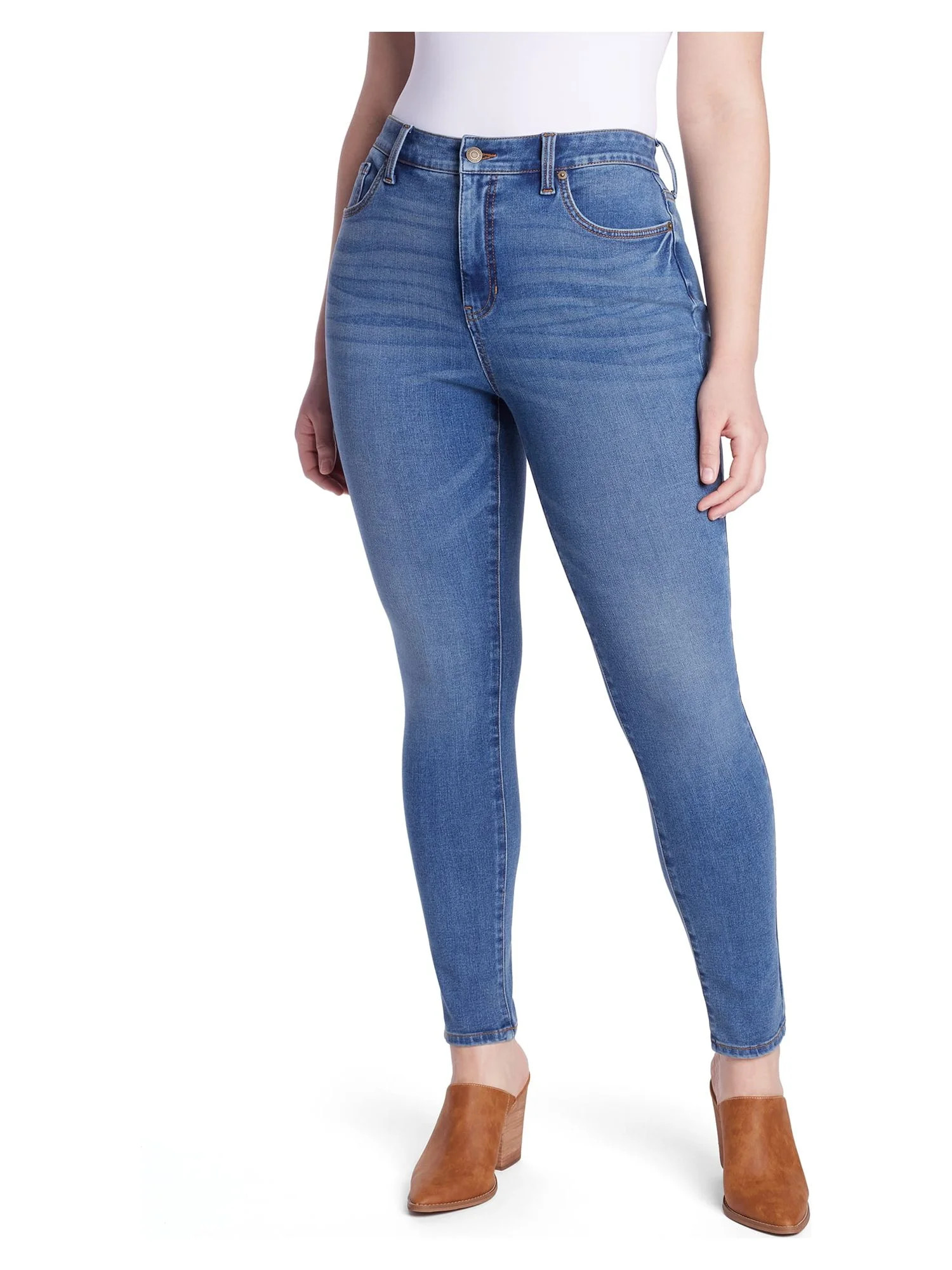 Time and Tru Women's High Rise Curvy Skinny Jeans, Available in Regular and Short Inseams, Sizes ... | Walmart (US)