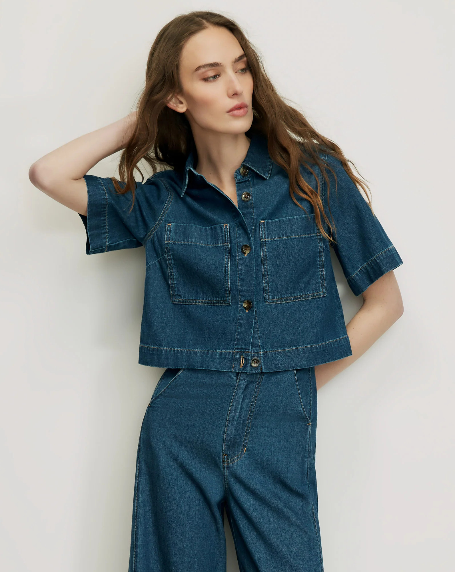 Spruce Boxy Button-Down Shirt in Dark Blue Starry Night | Veronica Beard | Veronica Beard