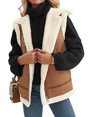 AUTOMET Womens Suede Sherpa Lined Leather Vest Jacket 2024 Fall Winter Zip Up Sleeveless Lambwool... | Amazon (US)