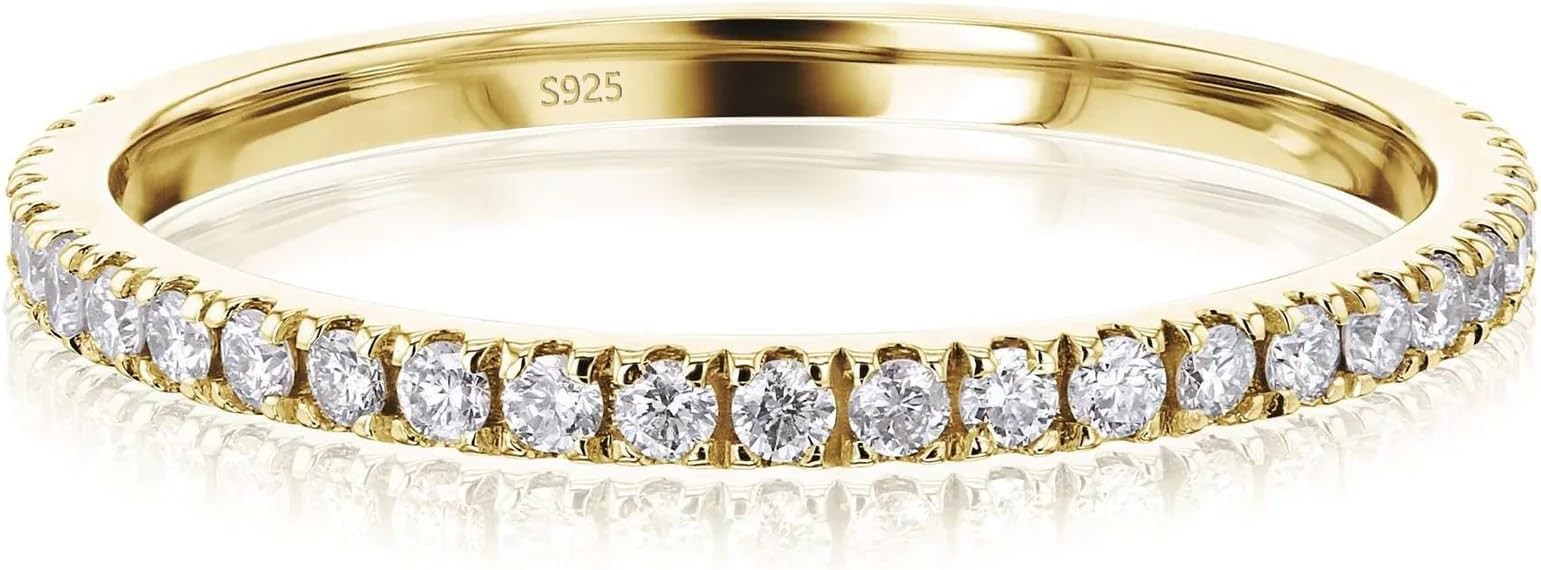 2mm 925 Sterling Silver Rings Gold Engagement Wedding Band Eternity Cubic Zirconia Simulated Diam... | Amazon (US)