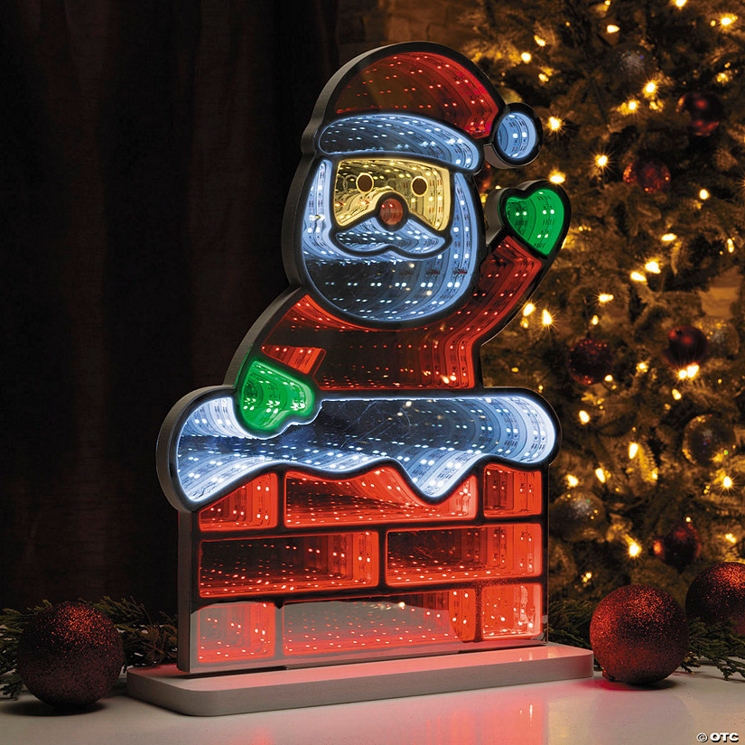 11" x 15" Waving Santa Claus in Chimney Plastic Infinity Light | Oriental Trading Company