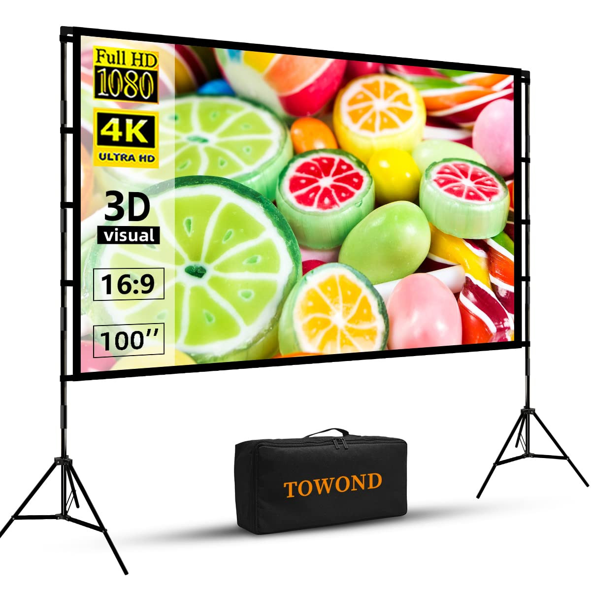 TOWOND Projector Screen with Stand, 100 inch Outdoor Projector Screen Portable Indoor Projection ... | Amazon (US)