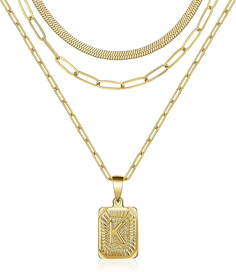 Dainty Layered Initial Necklaces for Women, 18K Gold Plated Paperclip Chain Necklace Simple Cute ... | Amazon (US)
