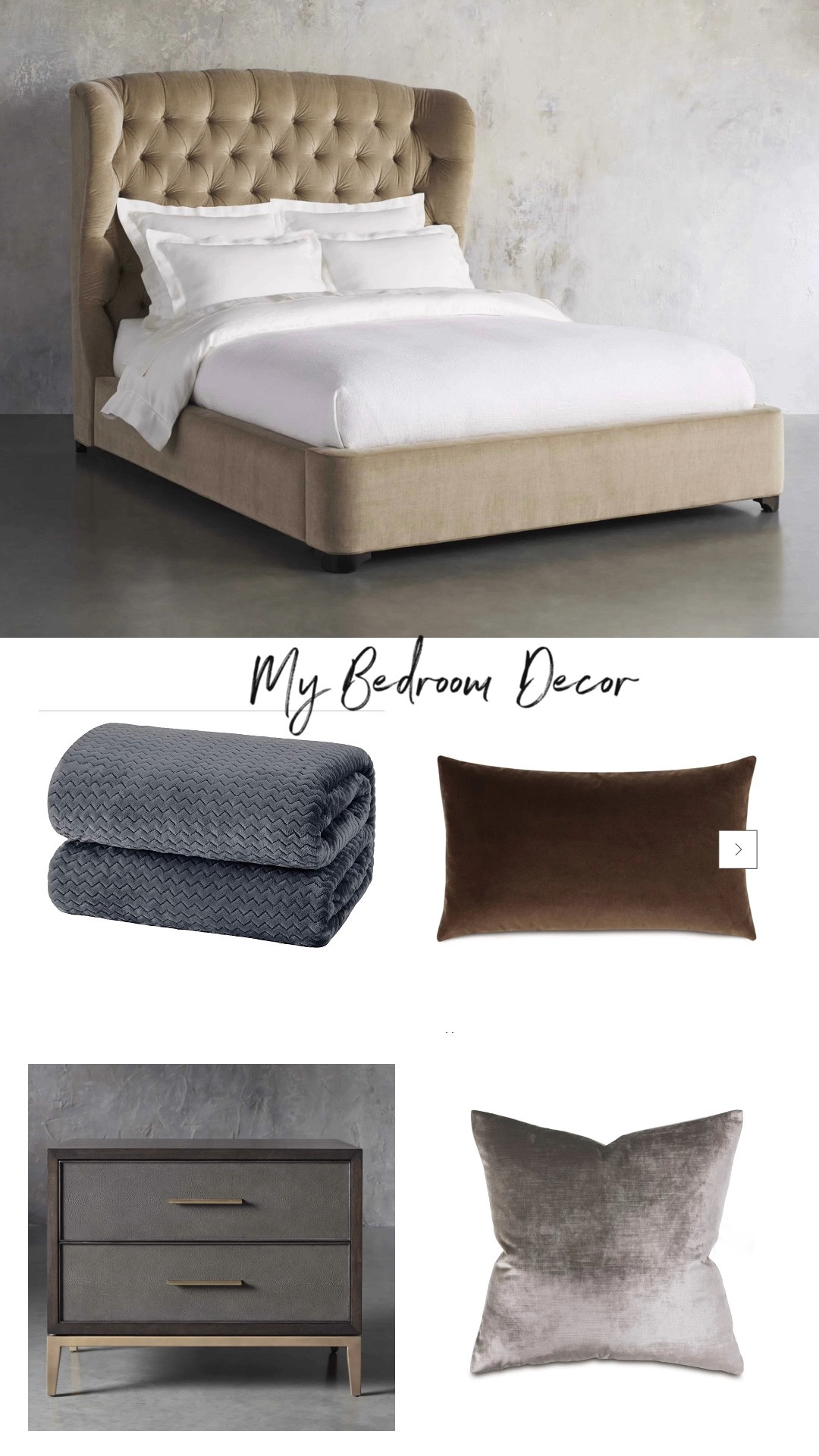 Our bedroom furniture 💕 Modern bed frame & nightstands, white comforter set, grey throw blanket and velvet pillows. 

#LTKhome #LTKU #LTKFind