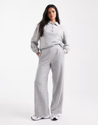 Miss Selfridge brushed jersey wide leg trouser co-ord in light grey | ASOS (Global)