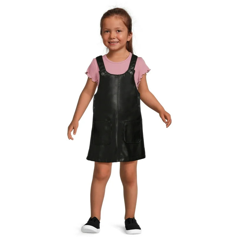 Wonder Nation Baby and Toddler Girls Faux Leather Jumper Dress, Sizes 12M - 5T | Walmart (US)