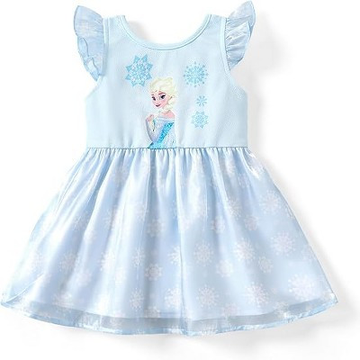 Disney Frozen Kids Ruffle Sleeve Birthday Party A Line Dresses Elsa Blue 8-9 | Target