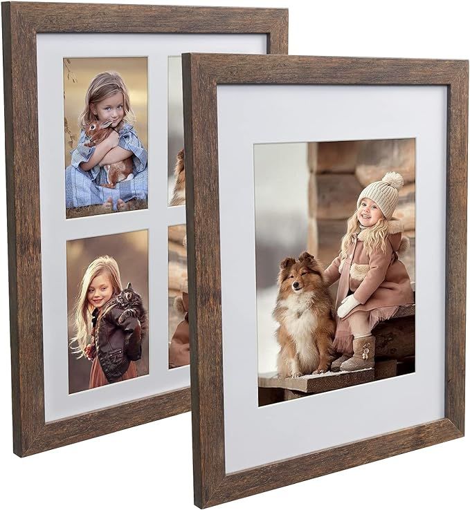 Hap Tim 11x14 Picture Frame Set of 2,Each Rustic Brown Wood Pattern Frame with 2 Mats,Display 8x1... | Amazon (US)