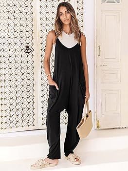 ANRABESS Women's Casual Loose Sleeveless Jumpsuits Adjustbale Spaghetti Strap V Neck Harem Long P... | Amazon (US)