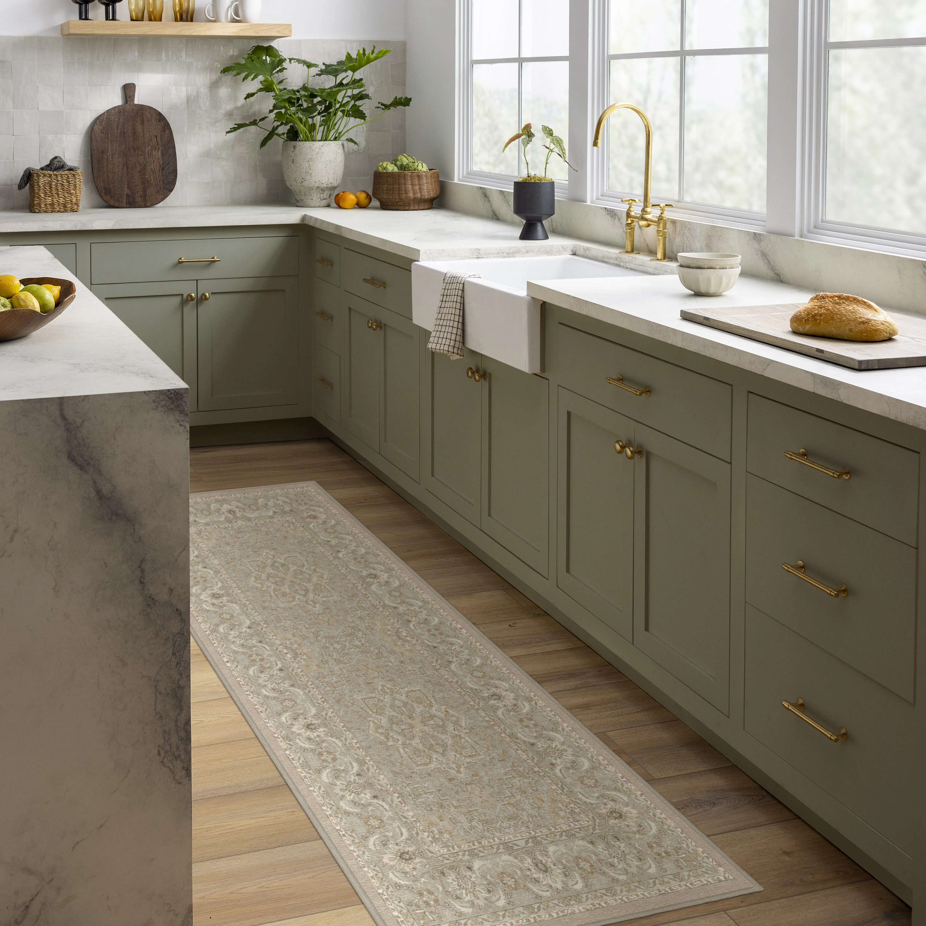 Ruggable Hendesi Heriz 2 x 7 (ft) Flatweave Creme Rectangular Indoor Medallion Persian Machine washable Pet Friendly Runner rug 2 in Beige | Lowe's