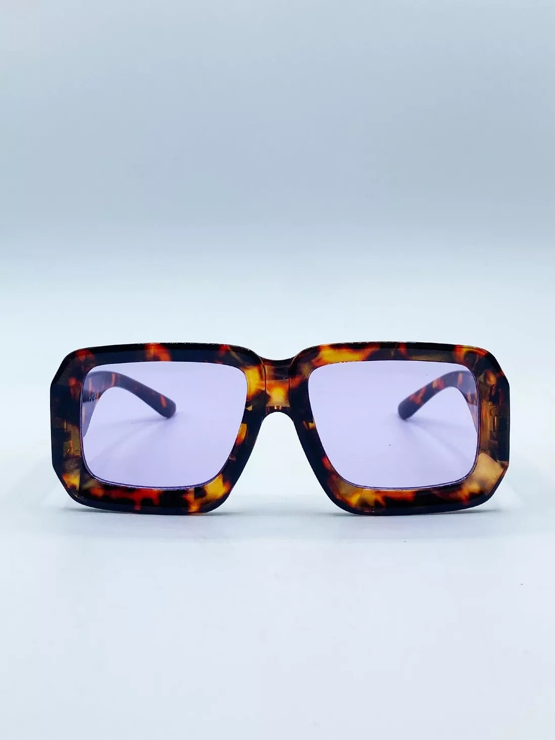 Oversized Square Frame in Brown Tortoiseshell with Purple Lenses | Debenhams UK