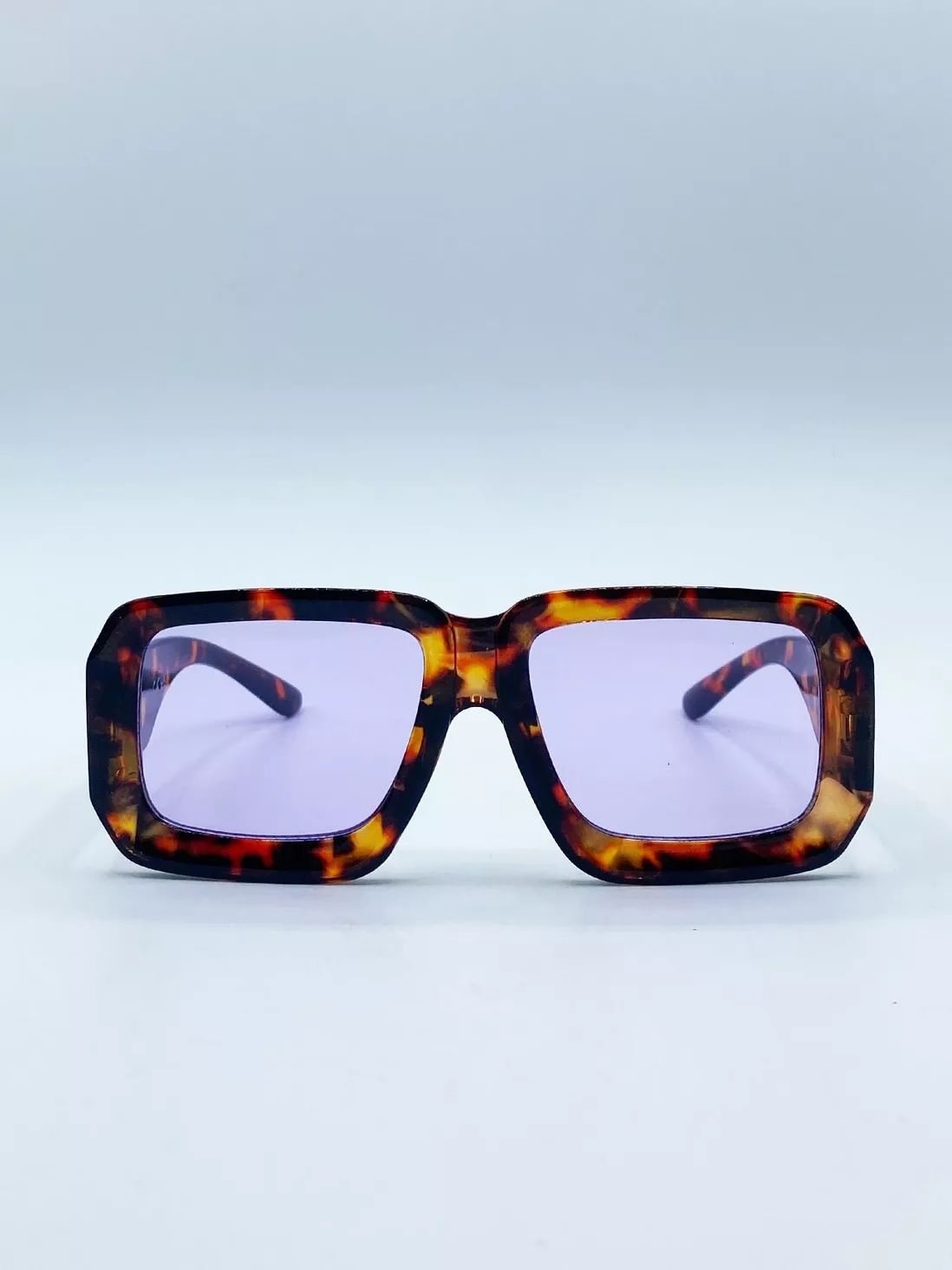 Oversized Square Frame in Brown Tortoiseshell with Purple Lenses | Debenhams UK