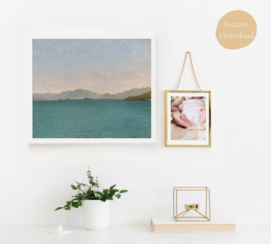 Vintage PRINTABLE Art, Peaceful Water Lake Painting, Farmhouse Cottagecore Print, Antique Landsca... | Etsy (US)