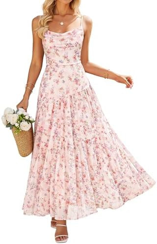 ZESICA Women's Summer Floral Sleeveless Maxi Dress 2026 Boho Mesh Spaghetti Strap Flowy Beach Wed... | Amazon (US)