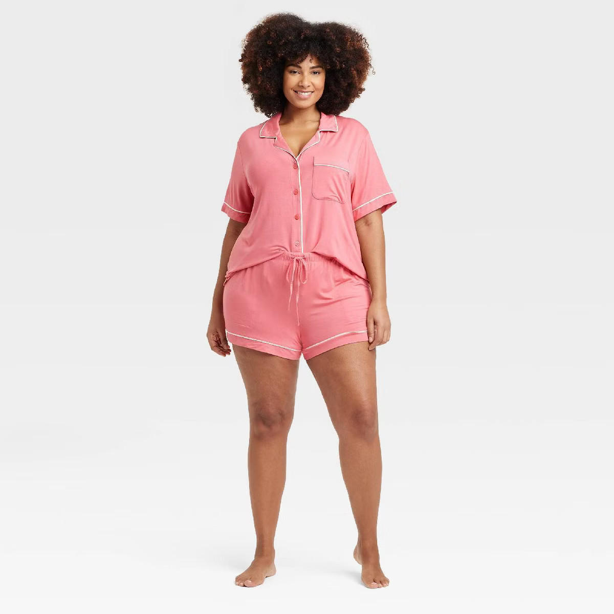 Women's Cloud Knit Short Sleeve Notch Collar Top and Shorts Pajama Set - Auden™ | Target