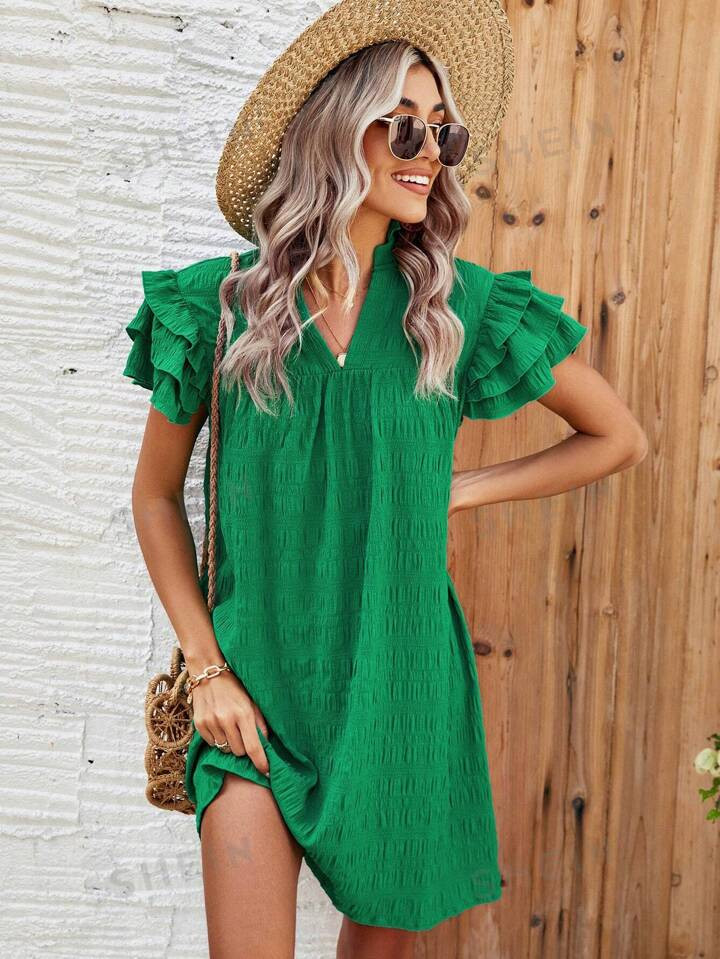 SHEIN LUNE Ladies' Ruffle Sleeve Straight Dress | SHEIN