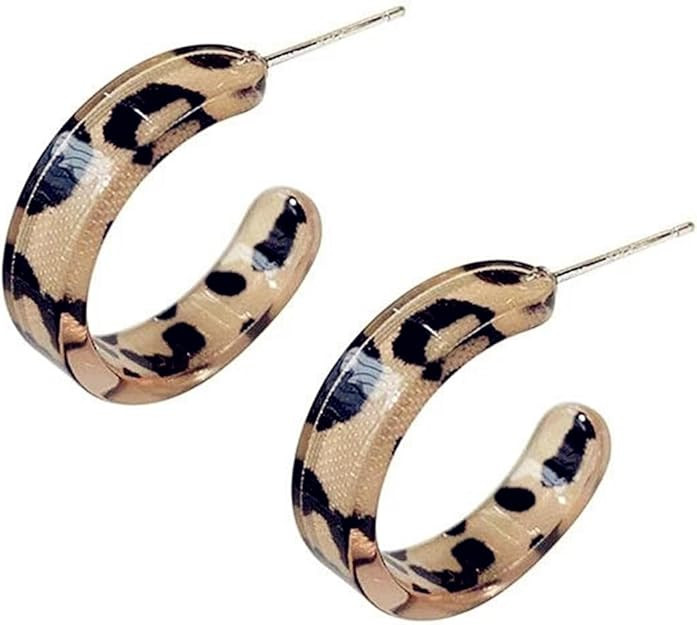 Leopard Acrylic Small Hoop Earrings 925 Sterling Silver Elegant Tortoise Shell Resin Round Circle... | Amazon (US)