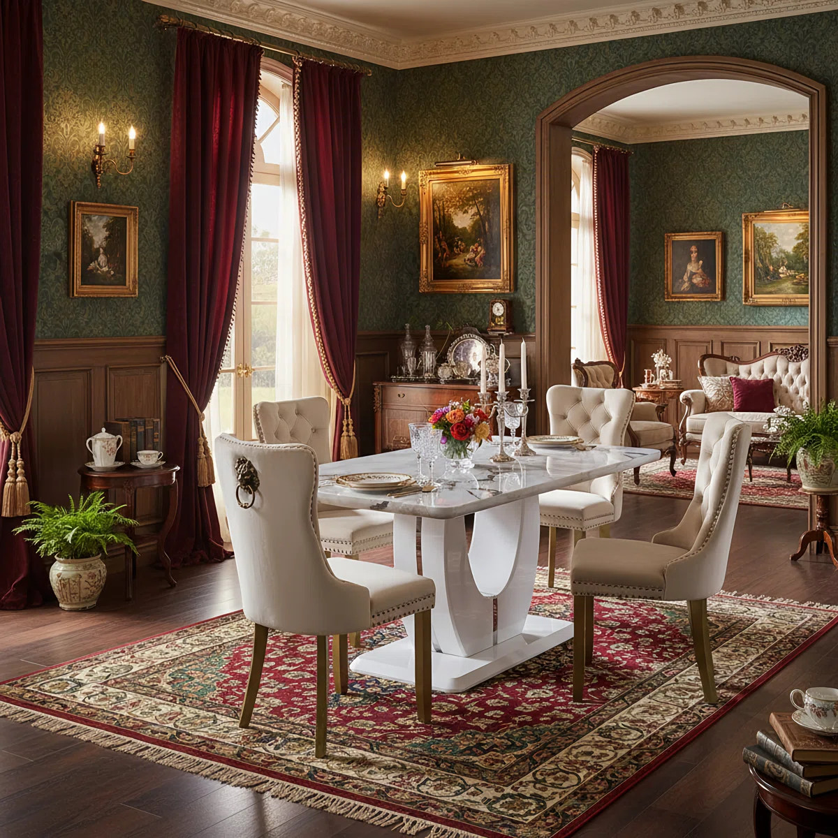 5-Piece Modern 63" Rectangular Faux Marble Dining Set with upholstered Tufted Velvet Chairs | Wayfair North America