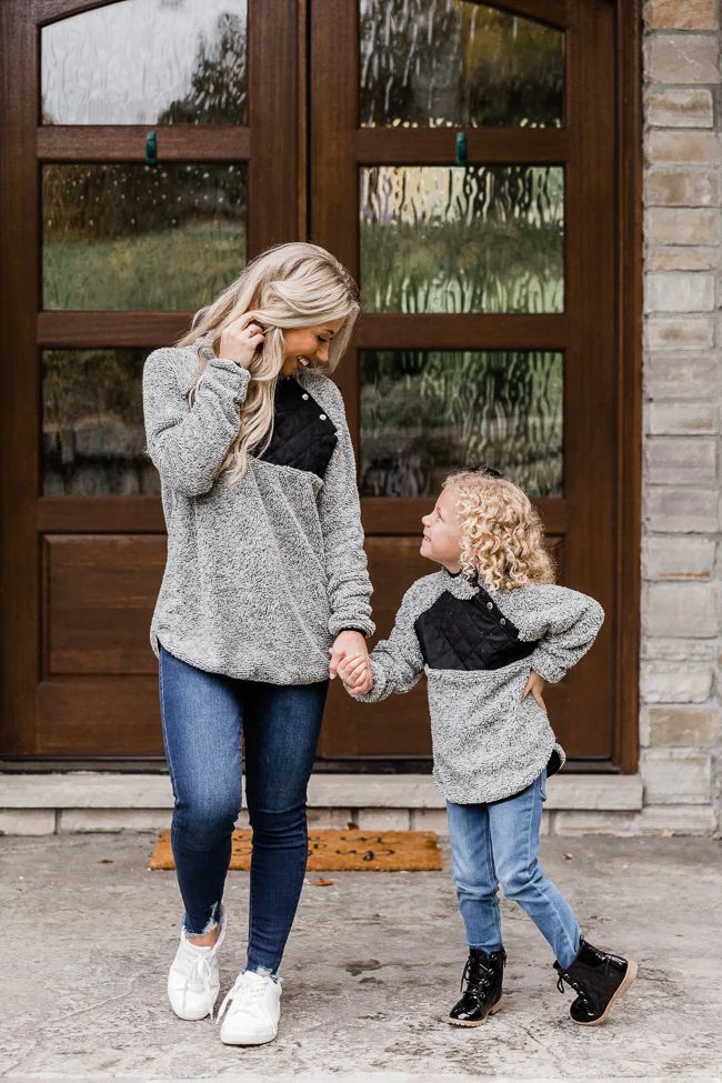 Kids Season Of Love Grey/Black Pullover | The Pink Lily Boutique