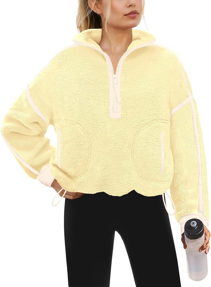 Yanekop Womens Quarter Zip Pullover Sherpa Fleece Jacket Fall Sweatshirt | Amazon (US)