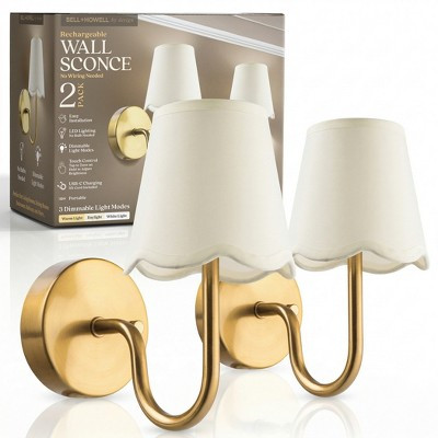 Bell + Howell Wall Light Gold 2 Pack Rechargeable LED Wall Sconces Cordless Dimmable Touch Control Lights | Target