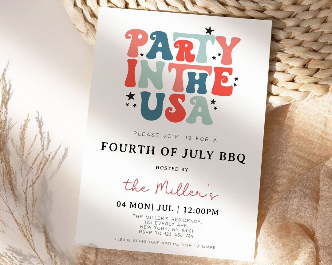 4th of July BBQ Invitation, 4th of July Invite,4th of July Invitation, Party in the USA Invitatio... | Etsy (US)