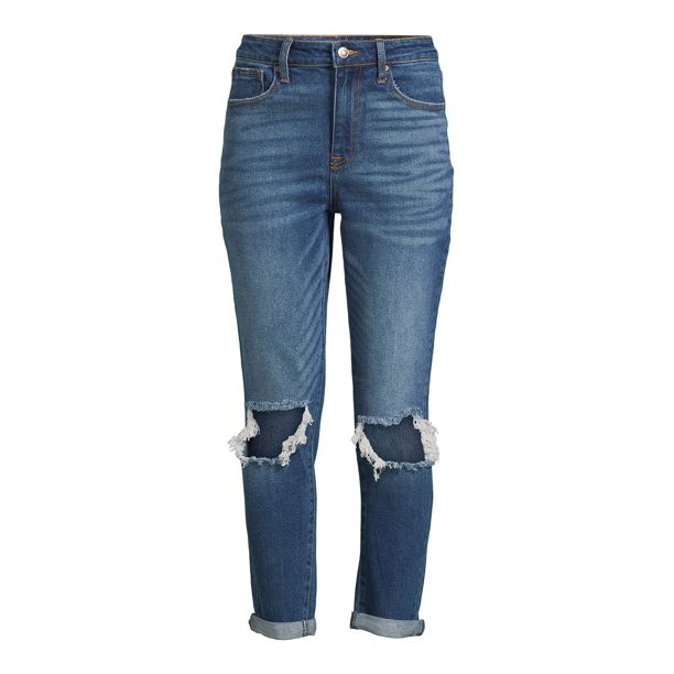 No Boundaries Juniors' Super High Rise Destructed Mom Jeans - Walmart.com | Walmart (US)