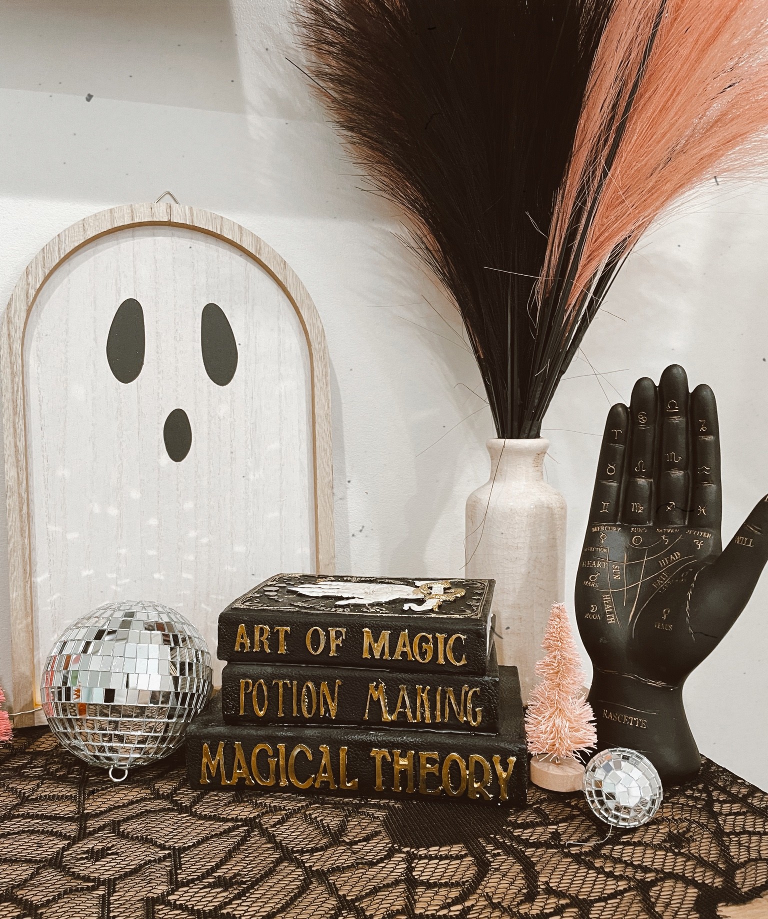 Pink Halloween Tv stand decor 



Boho home decor, pink Halloween, kid friendly, pampas grass, disco balls, Michael's, hocus pocus, target decor, fall decor, neutral decor, Halloween inspiration 

#LTKSeasonal #LTKhome #LTKHalloween