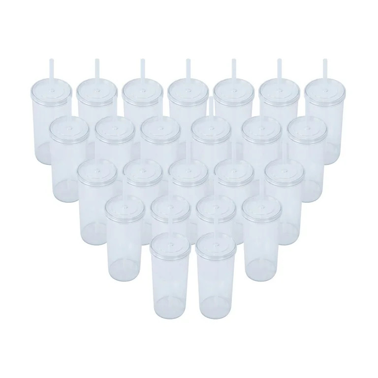 Mainstays 24-Pack 20oz Plastic Tumbler with Screw Top Lid and Straw, Clear | Walmart (US)