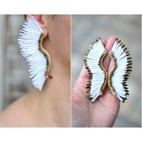 Wings Earrings Sequins Angel White Gold Wings Statement Huge Chunky Wedding Prom Celebrity | Etsy (US)