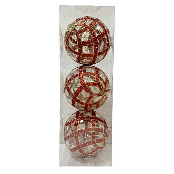 Classic Christmas 3-Count Red & Clear Ornaments, 5.9" | At Home