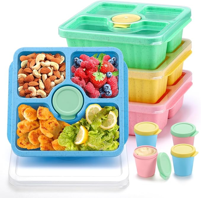 QQKO Bento Snack Box for Adults Kids, Lunchable Meal Prep Container Reusable, 4 Pack Divided Food... | Amazon (US)