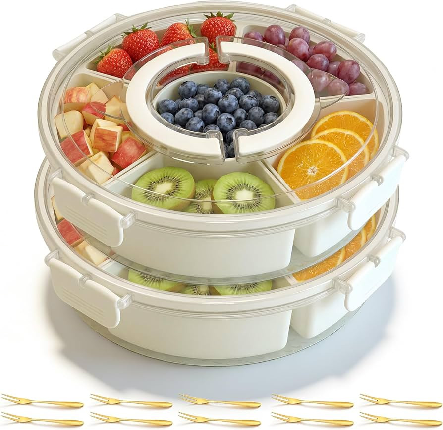 Snackle Box Container, Portable Divided Serving Tray with Lid and Handle, Multi-Purpose Snack Tra... | Amazon (US)