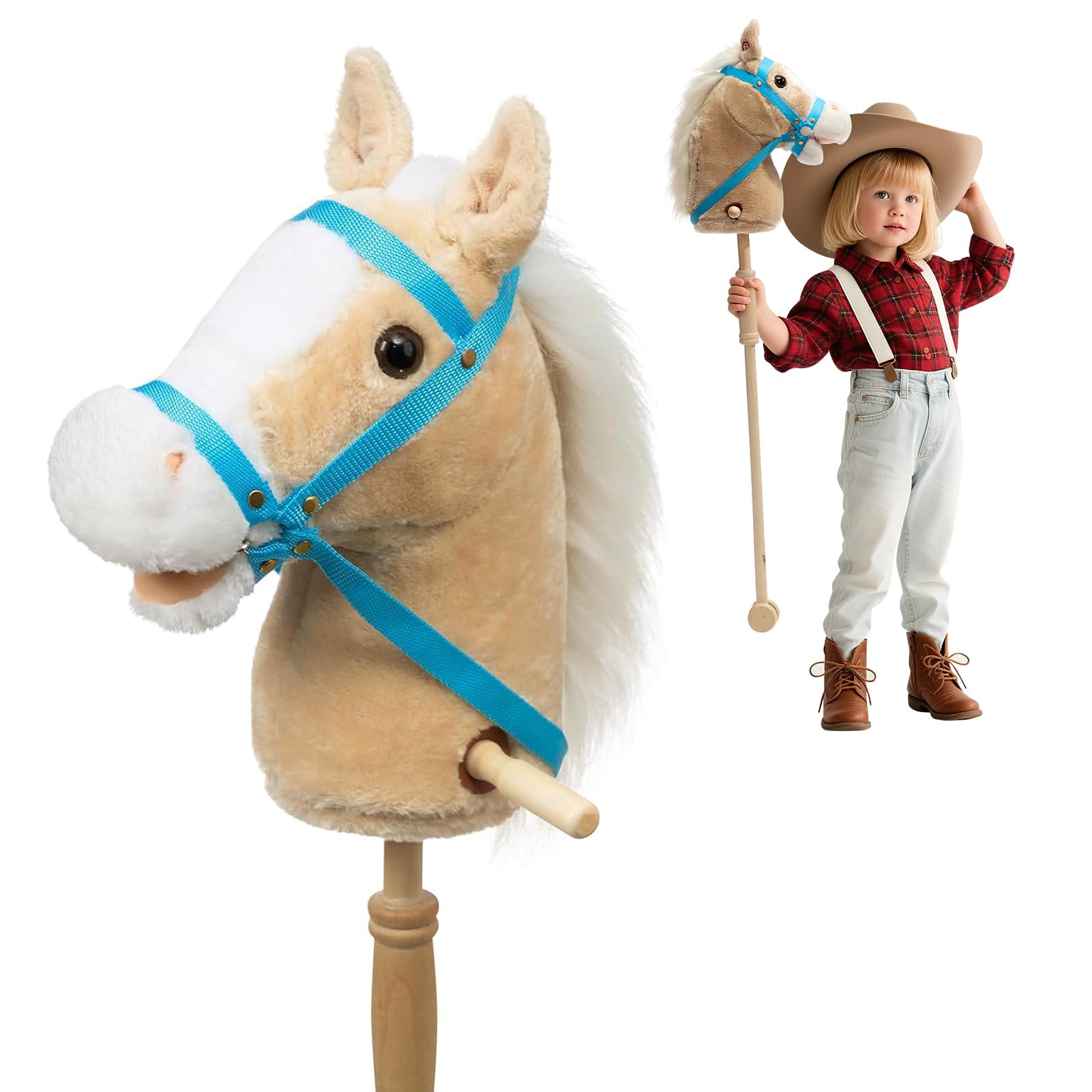 HollyHOME Stick Horse Plush Handcrafted Hobby Horse on a Stick with Wood Wheels Real Pony Neighin... | Amazon (US)